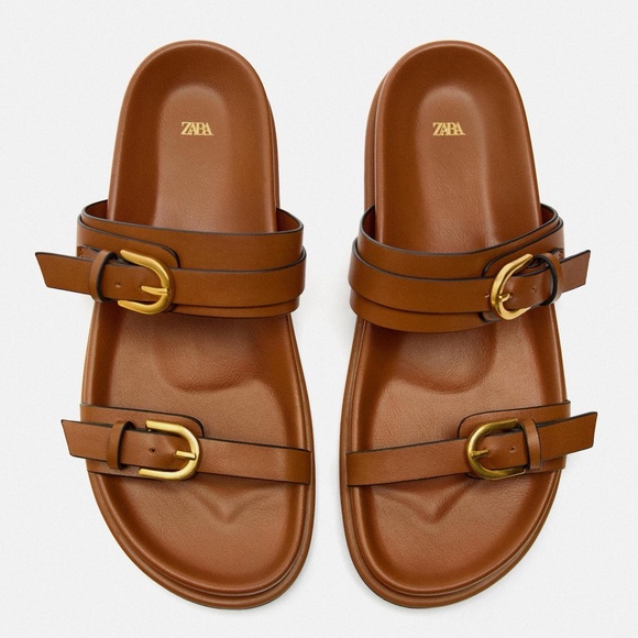 Zara brown BUCKLED SANDALS 1609/310 - Picture 2 of 6